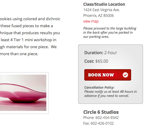 Circle 6 Studios online class booking widget